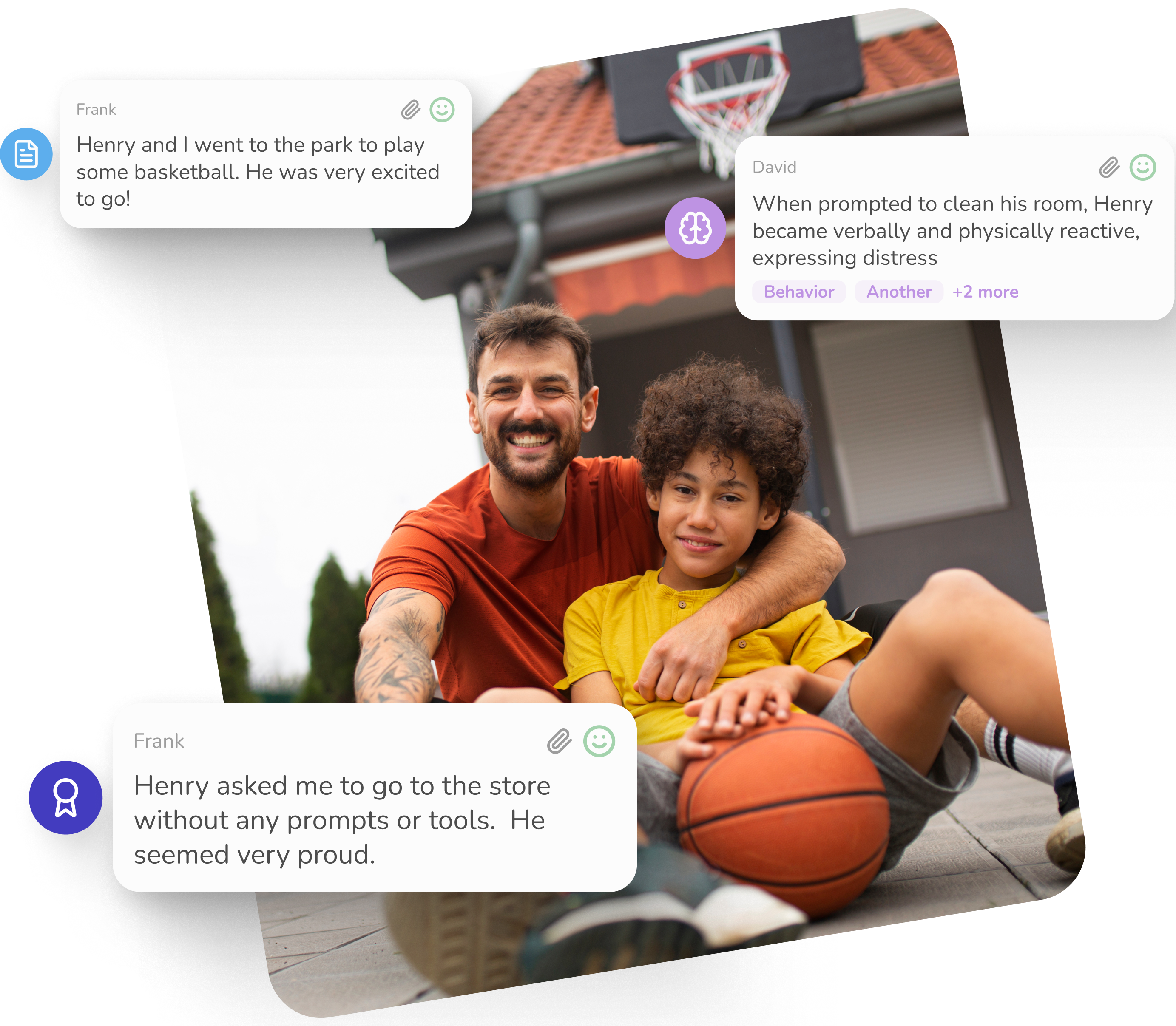 Dashboard showing incoming client data from carers and family